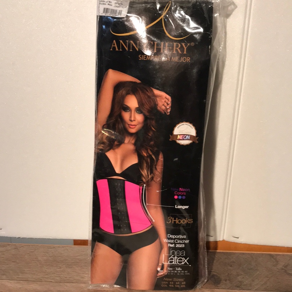 Ann Chery Neon Pink and Black Latex Waist Cincher